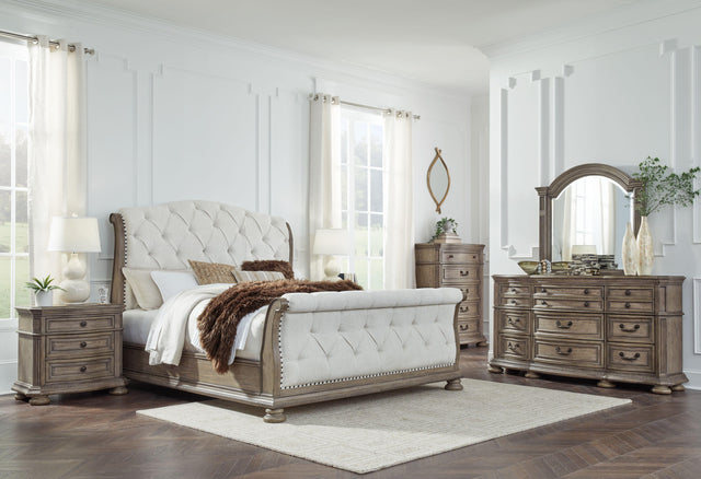 Ashley Ardenfield - 6 Pc. - Dresser, Mirror, Chest, King Upholstered Sleigh Bed - Light Brown