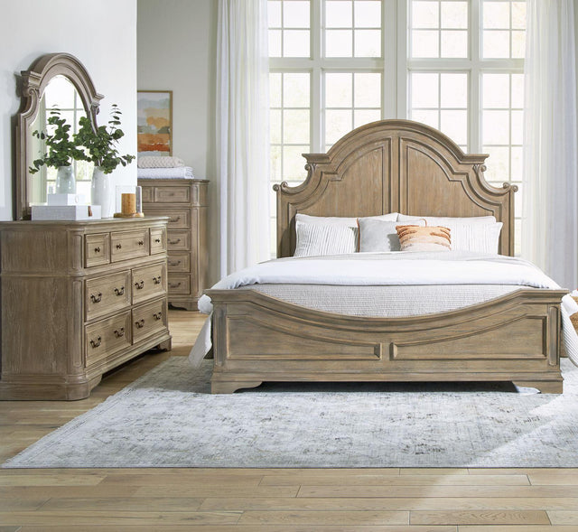 Liberty Furniture Magnolia Manor - King Panel Bed, Dresser & Mirror, Chest - Weathered Bisque