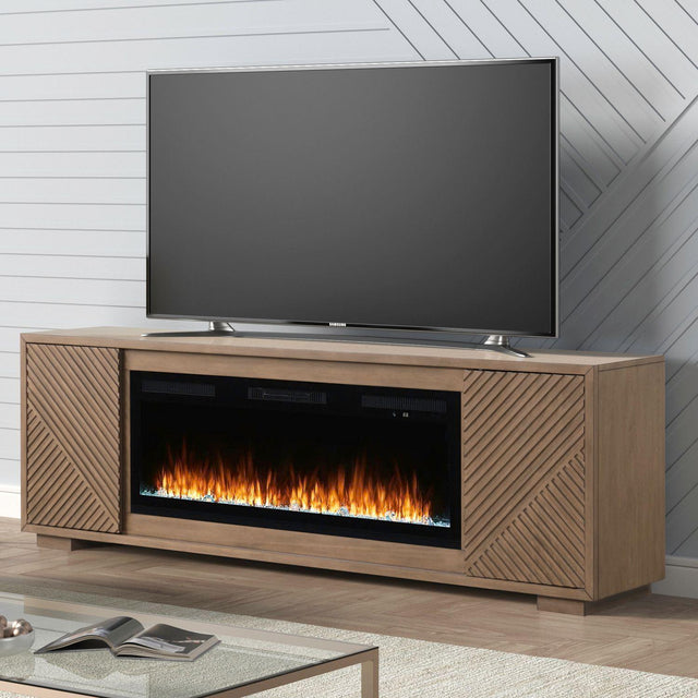 Liberty Furniture Fireplace TV Consoles - 214 84'' Console With Fire FTS Multiplees - Light Brown