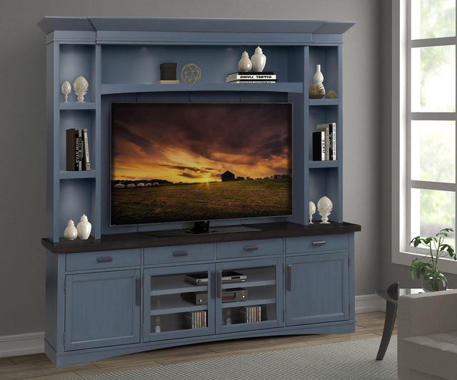 Parker House Americana Modern - TV Console with Hutch, Backpanel and LED Lights - Denim