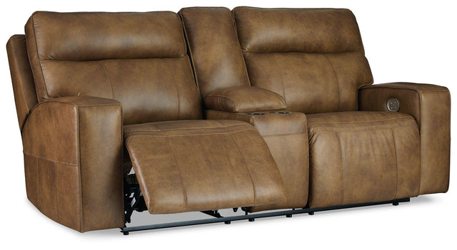 Ashley Game Plan PWR REC Loveseat/CON/ADJ HDRST - Caramel