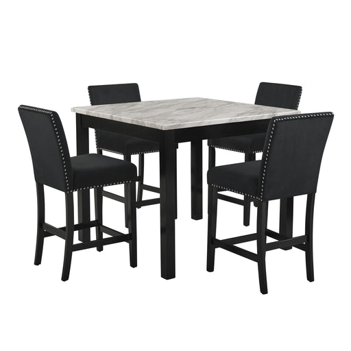 New Classic Furniture Celeste - 5 Piece Marble Finish Counter Dining Set (Table & 4 Chairs) - Black
