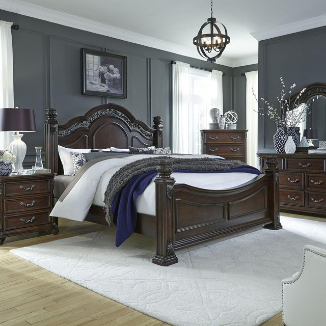 Liberty Furniture Messina Estates - 5 Piece Bedroom Set (King Poster Bed, Dresser & Mirror, Chest, Nightstand) - Dark Brown