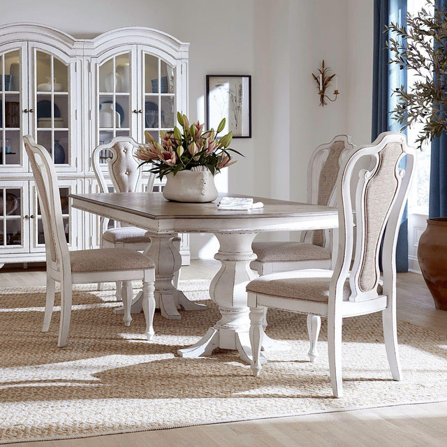 Liberty Furniture Magnolia Manor - 5 Piece Double Pedestal Table Set - White