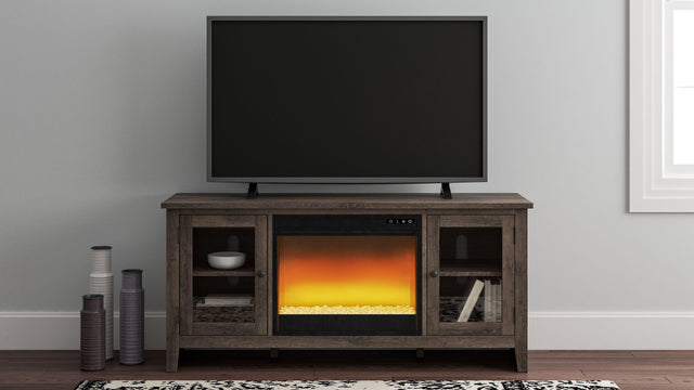 Ashley Arlenbry - Gray - LG TV Stand With Glass/Stone Fireplace Insert