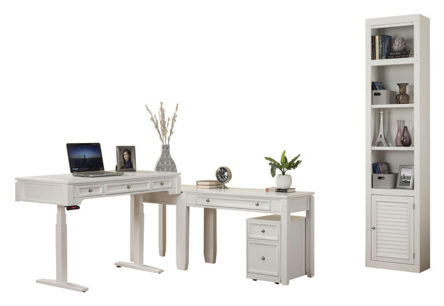 Parker House Boca - Power Lift L Shape Desk With File And Bookcase - Cottage White