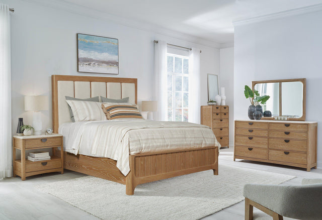 Parker House Escape - Bedroom King Panel Bed 2 Nightstands Dresser With Mirror And Chest - Glazed Natural Oak