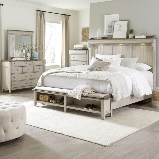 Liberty Furniture Ivy Hollow - 4 Piece Bedroom Set (California King Mantle Storage Bed, Dresser & Mirror, Chest) - White