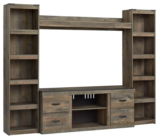 Ashley Trinell - Brown - 4-Piece Entertainment Center With 60" TV Stand W/Fireplace Option