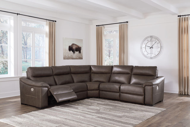 Ashley Salvatore - Chocolate - Power Zero Wall Recliner 5 Pc Sectional