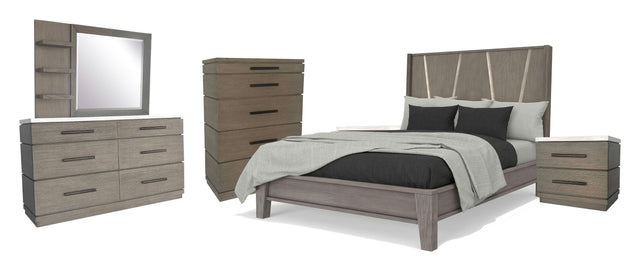 Parker House Pure Modern - Bedroom King Panel Bed 2 Nightstands Dresser With Mirror And Chest - Moonstone