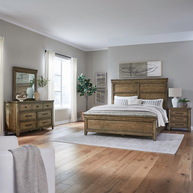 Liberty Furniture Carolina Park - 4 Piece Bedroom Set (Queen Panel Bed, Dresser & Mirror, Night Stand) - Brown