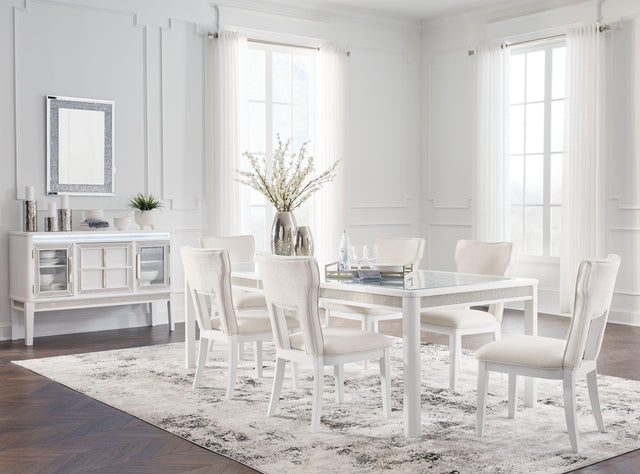 Ashley Chalanna - White - 8 Pc. - Rectangular Dining Room Extension Table, 6 Side Chairs, Server