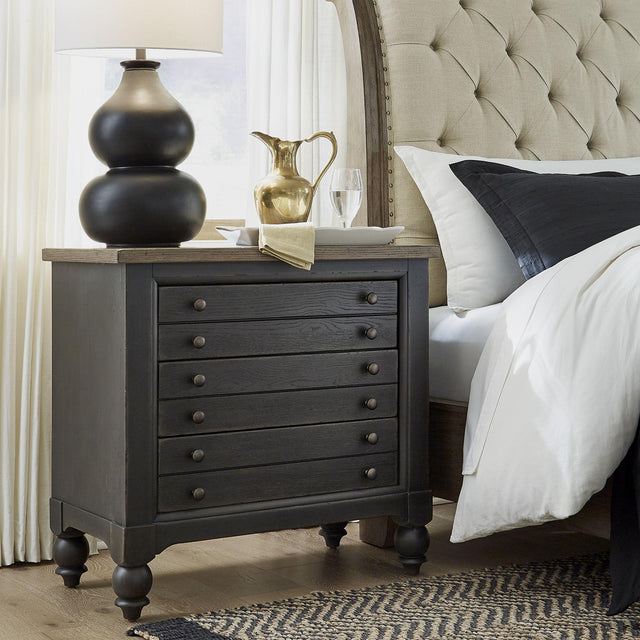 Liberty Furniture Americana Farmhouse - Bedside Chest With Charging Station - Dark Gray