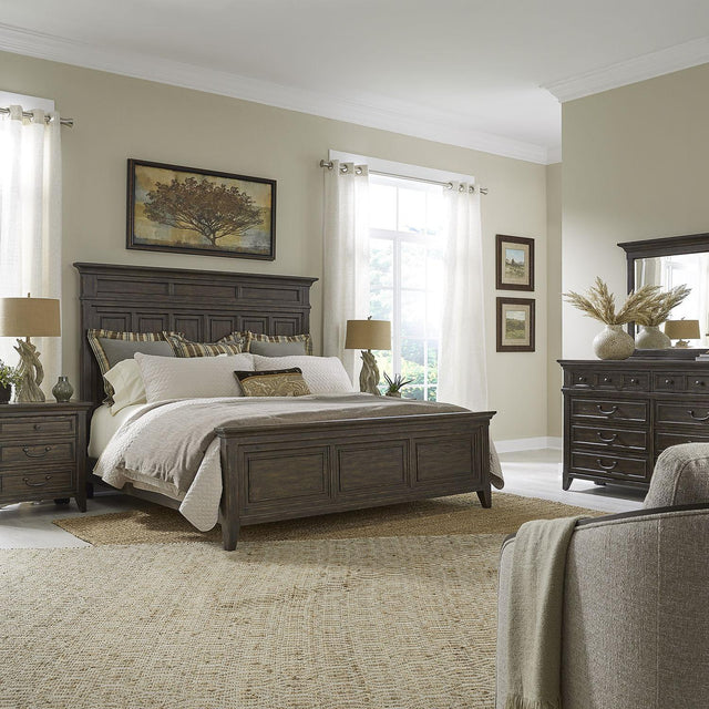 Liberty Furniture Paradise Valley - 4 Piece Bedroom Set (California King Panel Bed, Dresser & Mirror, Nightstand) - Saddle Brown