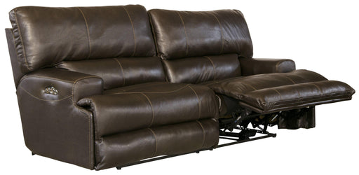 Catnapper Wembley - Italian Leather Match Power Lay Flat Reclining Sofa with Power Adjustable Headrest - Steel