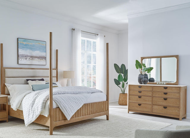 Parker House Escape - Bedroom King Poster Bed With Dresser And Mirror - Glazed Natural Oak