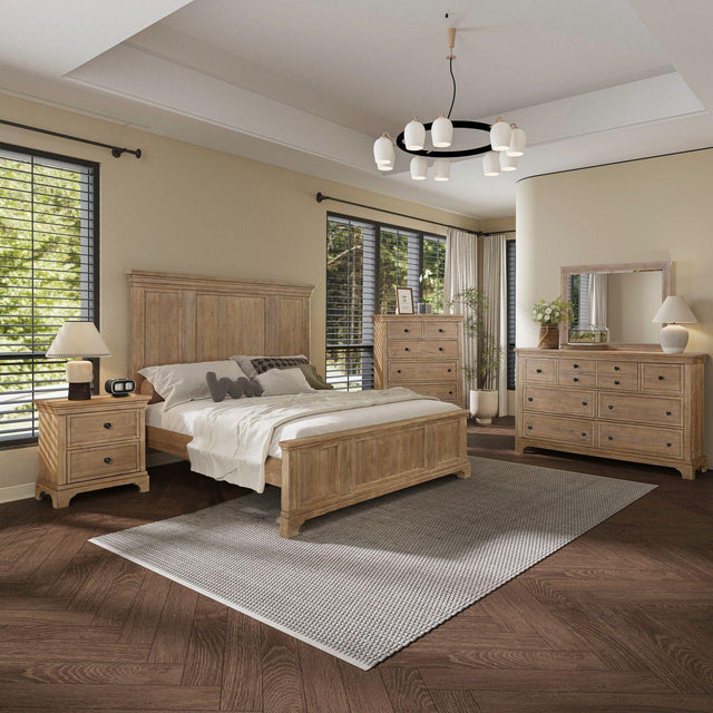 Liberty Furniture Haven Hills - 5 Piece Bedroom Set (King Panel Bed, Dresser & Mirror, Chest, Night Stand) - Camel Beige