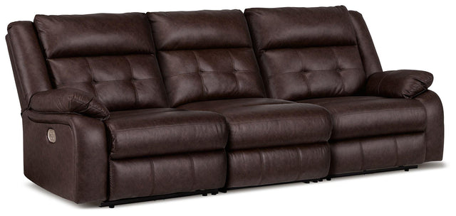 Ashley Punch Up - Walnut - 3-Piece Power Reclining Sectional Sofa With Power Armless Recliner