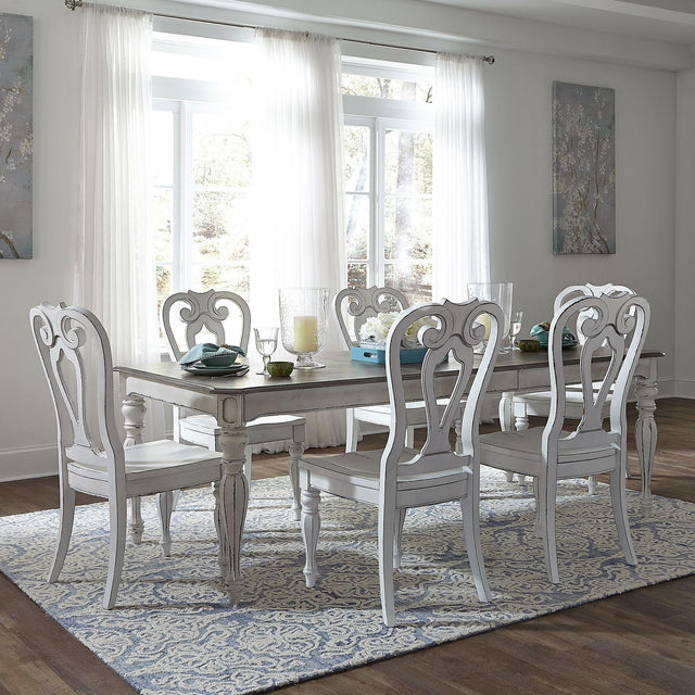 Liberty Furniture Magnolia Manor - 7 Piece Rectangular Table Set - White - Shaped Back Chairs
