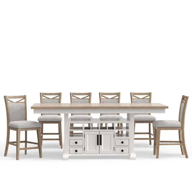 Parker House Americana Modern Dining - Island Counter Height Table With 6 Upholstered Chairs - Cotton