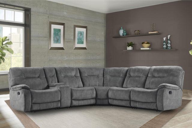 Parker House Cooper - 6 Piece Modular Manual Reclining Sectional with Entertainment Console - Shadow Grey