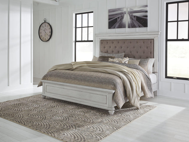 Ashley Kanwyn - Whitewash - King Upholstered Panel Bed