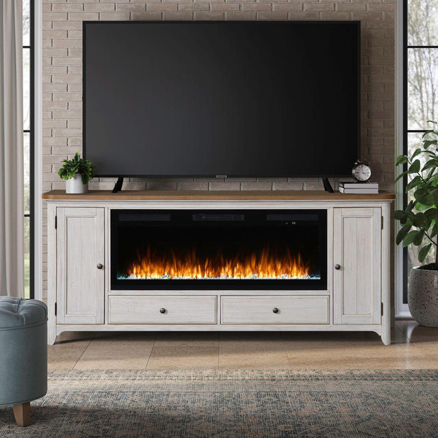 Liberty Furniture Fireplace TV Consoles - 652 80" Console With Fire FT - White