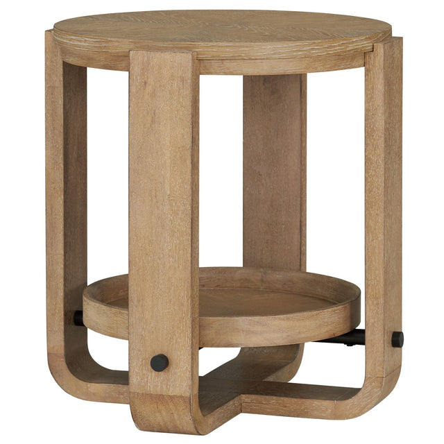 Parker House Escape - Round End Table With Shelf - Glazed Natural Oak Black Metal Trim