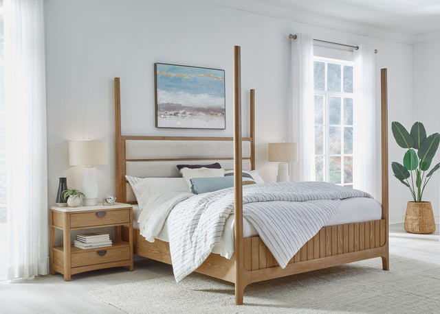 Parker House Escape - Bedroom Queen Poster Bed With 2 Nightstands - Glazed Natural Oak