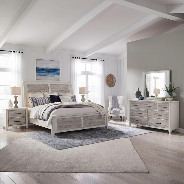 Liberty Furniture Backroads - 4 Piece Bedroom Set (King Sleigh Bed, Dresser & Mirror, N/S) - White