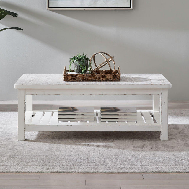 Liberty Furniture Backroads - Rectangular Cocktail Table - Weathered White & Parchment Brown