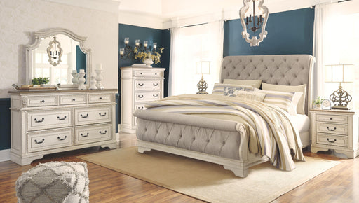 Ashley Realyn - Two-tone - 8 Pc. - Dresser, Mirror, Chest, Queen Upholstered Sleigh Bed, 2 Nightstands