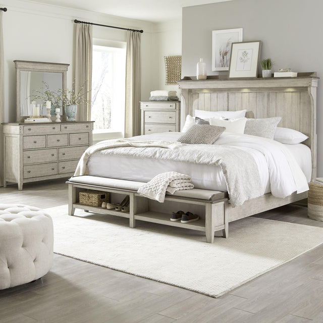 Liberty Furniture Ivy Hollow - 4 Piece Bedroom Set (King Mantle Storage Bed, Dresser & Mirror, Chest) - White