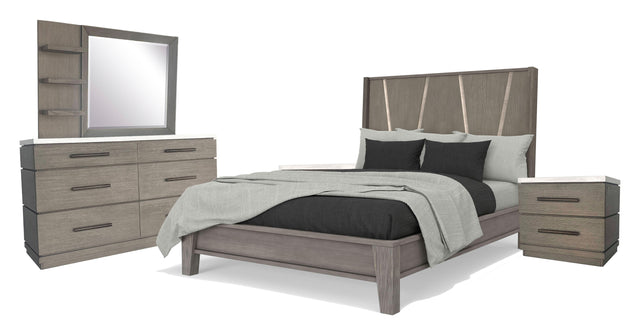 Parker House Pure Modern - Bedroom King Panel Bed 2 Nightstands And Dresser With Mirror - Moonstone