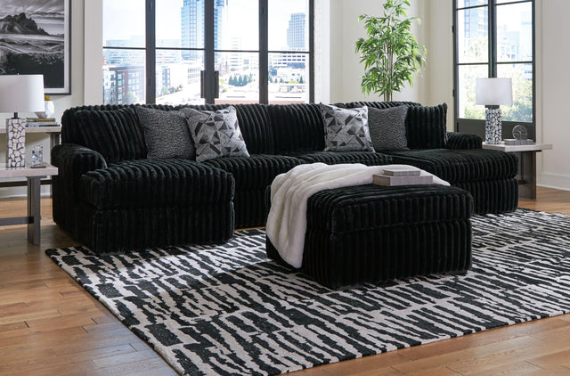 Ashley Midnight-madness - Onyx - 4 Pc. - 3-Piece Sectional With Laf And Raf Corner Chaises, Ottoman