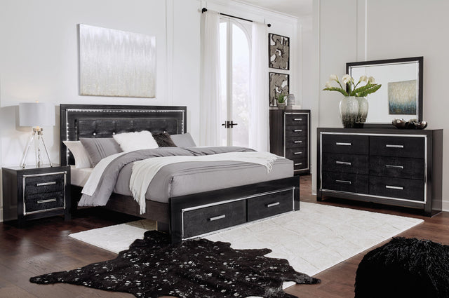 Ashley Kaydell - Black - 7 Pc. - Dresser, Mirror, King Upholstered Panel Bed With 2 Storage Drawers, 2 Nightstands