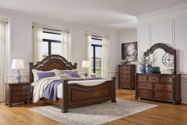 Ashley Lavinton - Brown - 8 Pc. - Dresser, Mirror, Chest, California King Poster Bed, 2 Nightstands