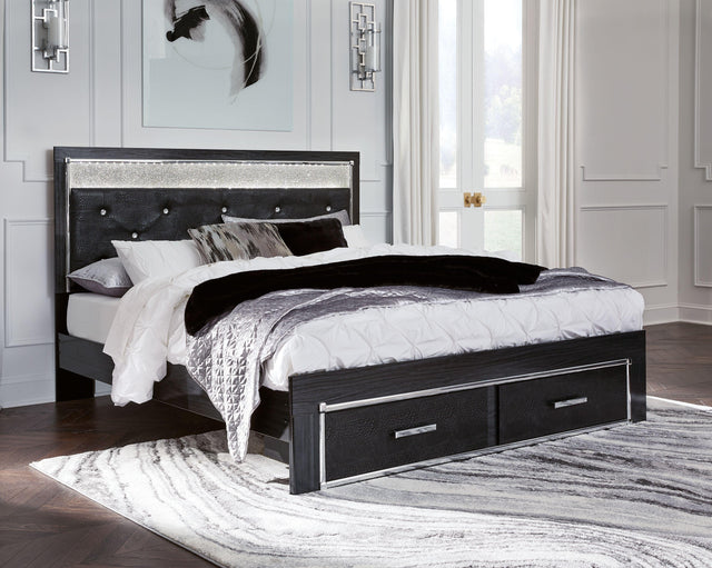 Ashley Kaydell - Black - King Upholstered Glitter Panel Storage Bed