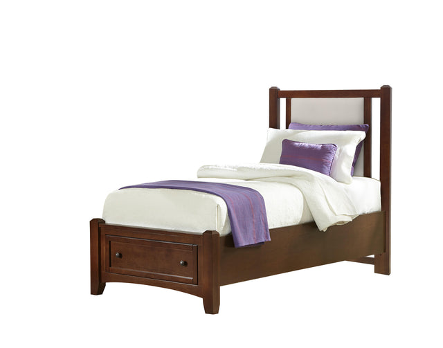 Vaughan-Bassett Bonanza - Twin Pebble Gray Upholstered Bed With Storage Footboard - Cherry