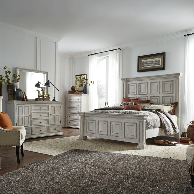 Liberty Furniture Big Valley - 4 Piece Bedroom Set (California King Panel Bed, Dresser & Mirror, Chest) - Whitestone