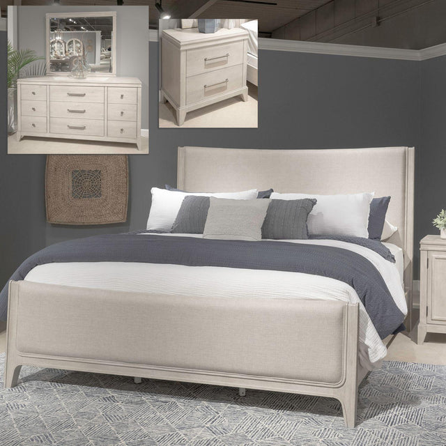 Liberty Furniture New Haven - 4 Piece Bedroom Set (California King Upholstered Bed, Dresser & Mirror, Night Stand) - White