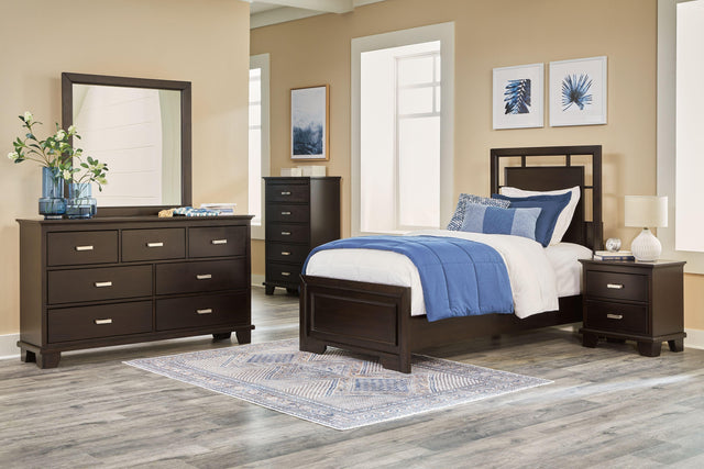 Ashley Covetown - Dark Brown - 7 Pc. - Dresser, Mirror, Chest, Twin Panel Bed, 2 Nightstands