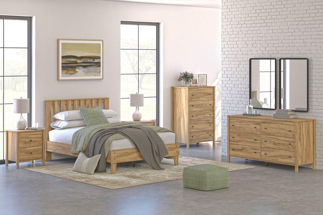 Ashley Bermacy - Light Brown - 6 Pc. - Dresser, Chest, Full Platform Panel Bed, 2 Nightstands