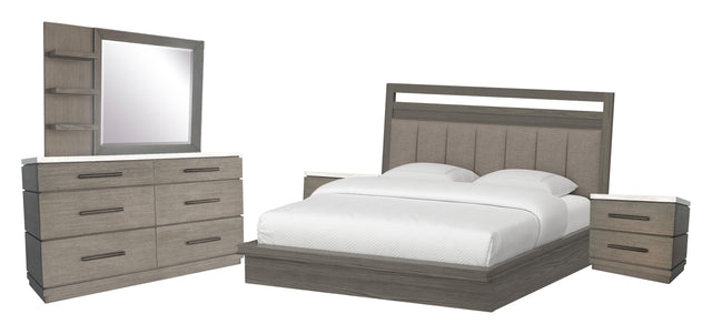 Parker House Pure Modern - Bedroom Queen Platform Bed 2 Nightstands And Dresser With Mirror - Moonstone