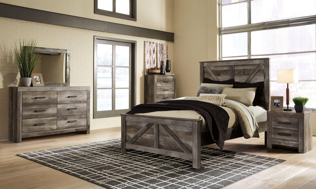 Ashley Wynnlow - Gray - 8 Pc. - Dresser, Mirror, Chest, Queen Crossbuck Panel Bed, 2 Nightstands