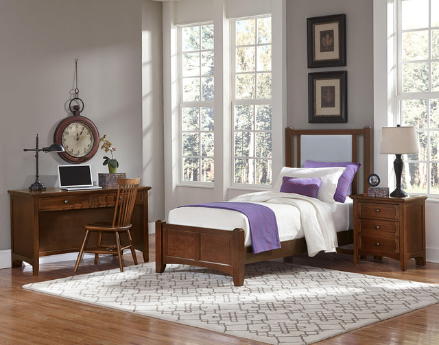 Vaughan-Bassett Bonanza - Twin Ocean Blue Upholstered Bed With Mansion Footboard - Cherry