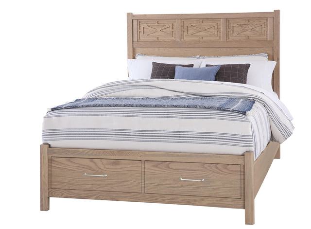 Vaughan-Bassett Tide & Timber - Queen - Fretwork Panel Storage Bed - Clear Oak