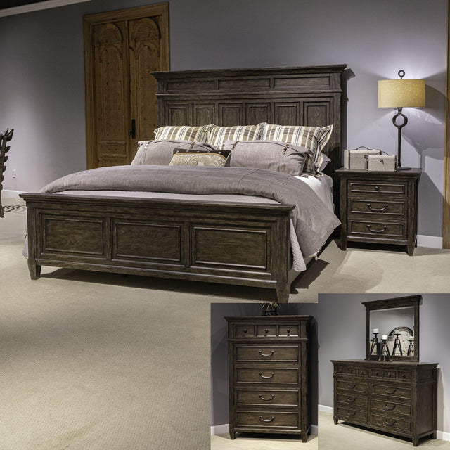 Liberty Furniture Paradise Valley - 5 Piece Bedroom Set (King Panel Bed, Dresser & Mirror, Chest, Nightstand) - Dark Brown