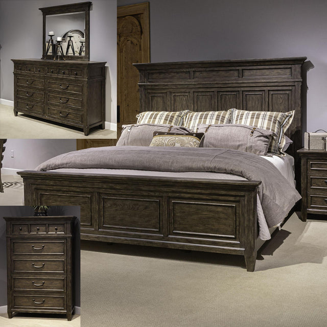Liberty Furniture Paradise Valley - 4 Piece Bedroom Set (Queen Panel Bed, Dresser & Mirror, Chest) - Dark Brown